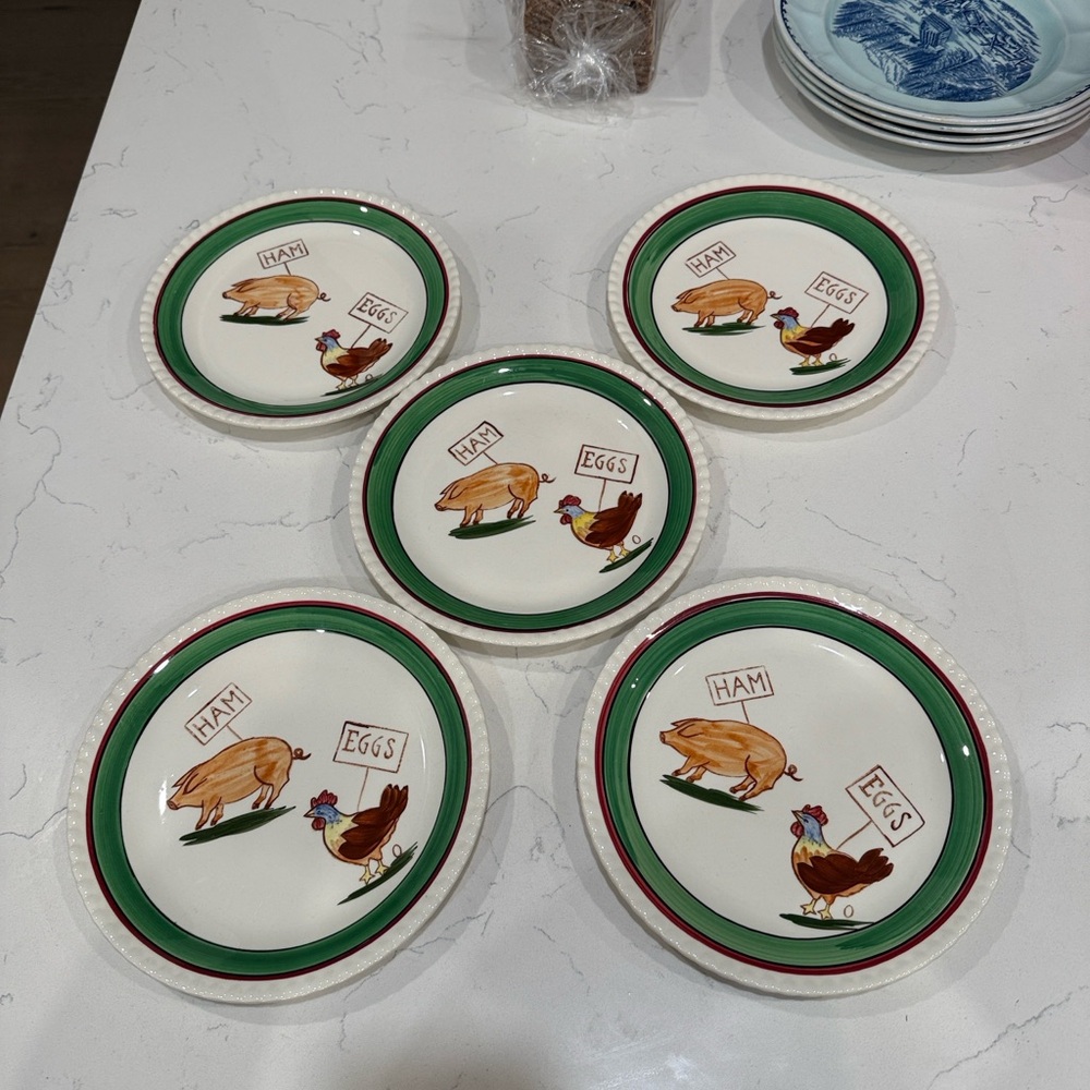 Set of 5 Blue Ridge Southern Pottery Ham & Eggs Vintage Dishes